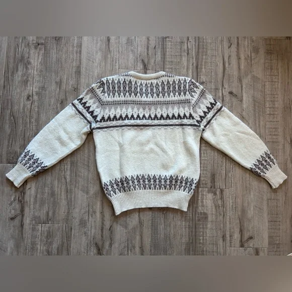 Jantzen pure new wool V-Neck Sweater Cream and Brown fair isle nordic winter - Picture 8 of 8